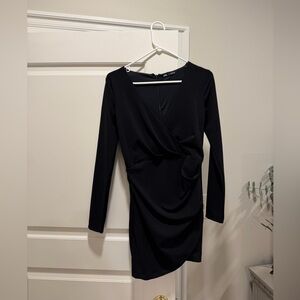 NWT Zara Black Long-Sleeve Wrap-Style Mini Dress
